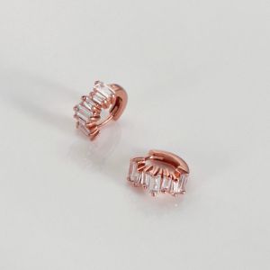 Jagged Baguette Rose Gold 8mm Baby Huggie Earrings sold by Wanderlust and Co