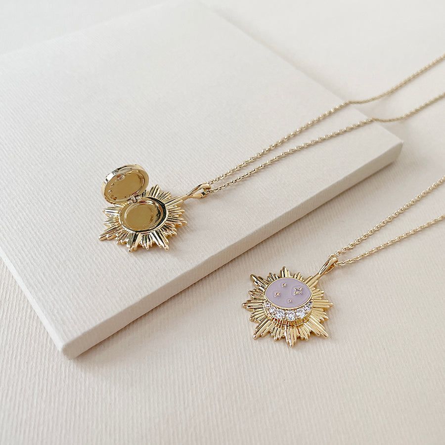 Moonlit Taupe & Gold Locket Necklace sold by Wanderlust and Co