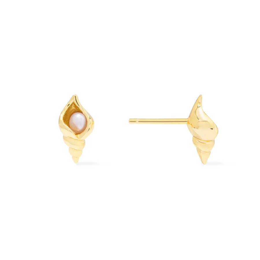 Seashell Pearl Gold Stud Earrings sold by Wanderlust and Co product image thumbnail 5