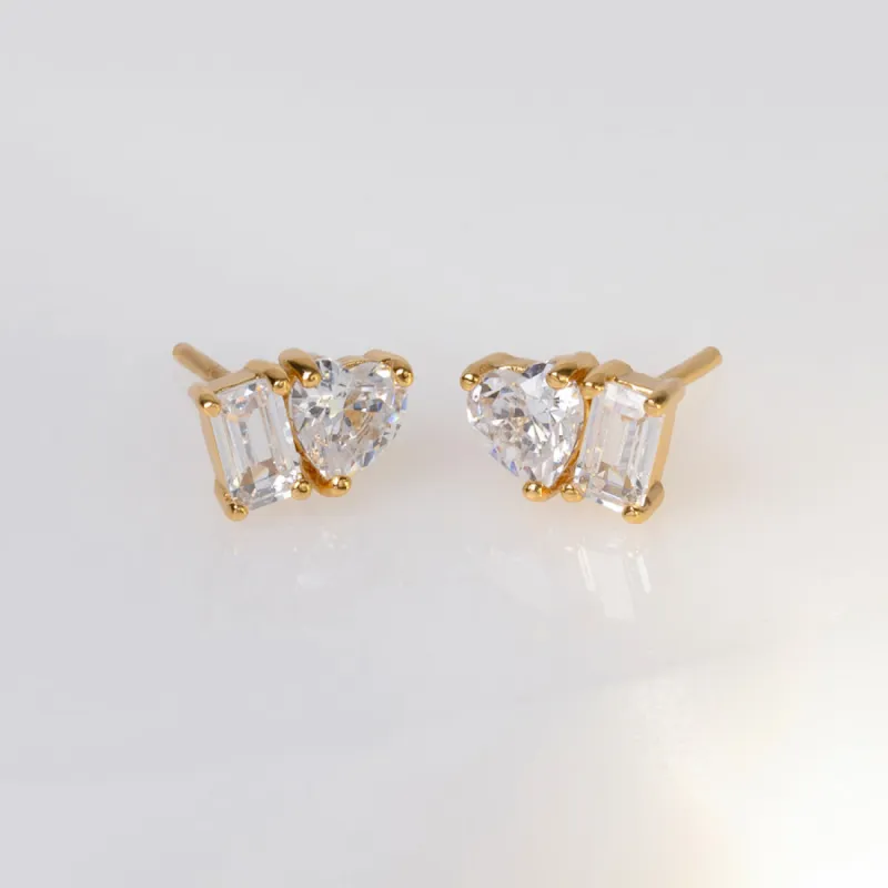 Heart Baguette Duo Stud Earrings sold by Wanderlust and Co