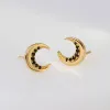 Crescent Moon Black & Gold Stud Earrings sold by Wanderlust and Co