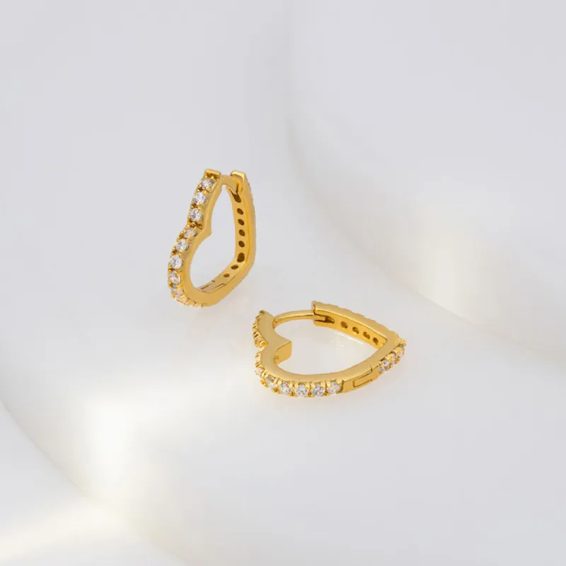 Classic Pave Heart Gold 12mm Huggie Earrings sold by Wanderlust and Co