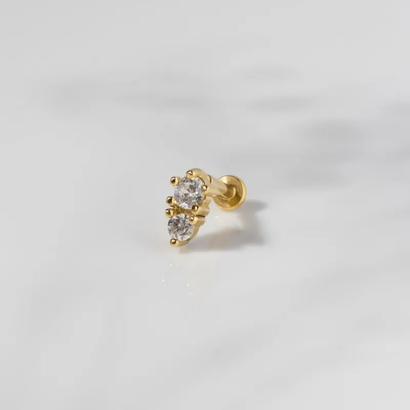 Double Diamante Gold Flat Back Earring sold by Wanderlust and Co