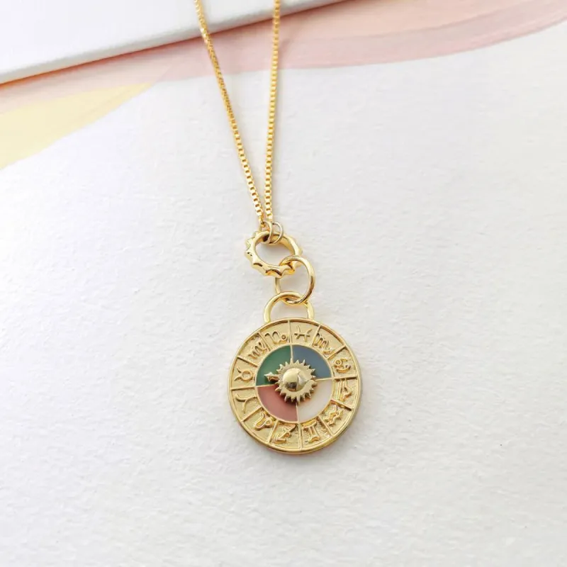 Zodiac Sundial Gold Necklace sold by Wanderlust and Co