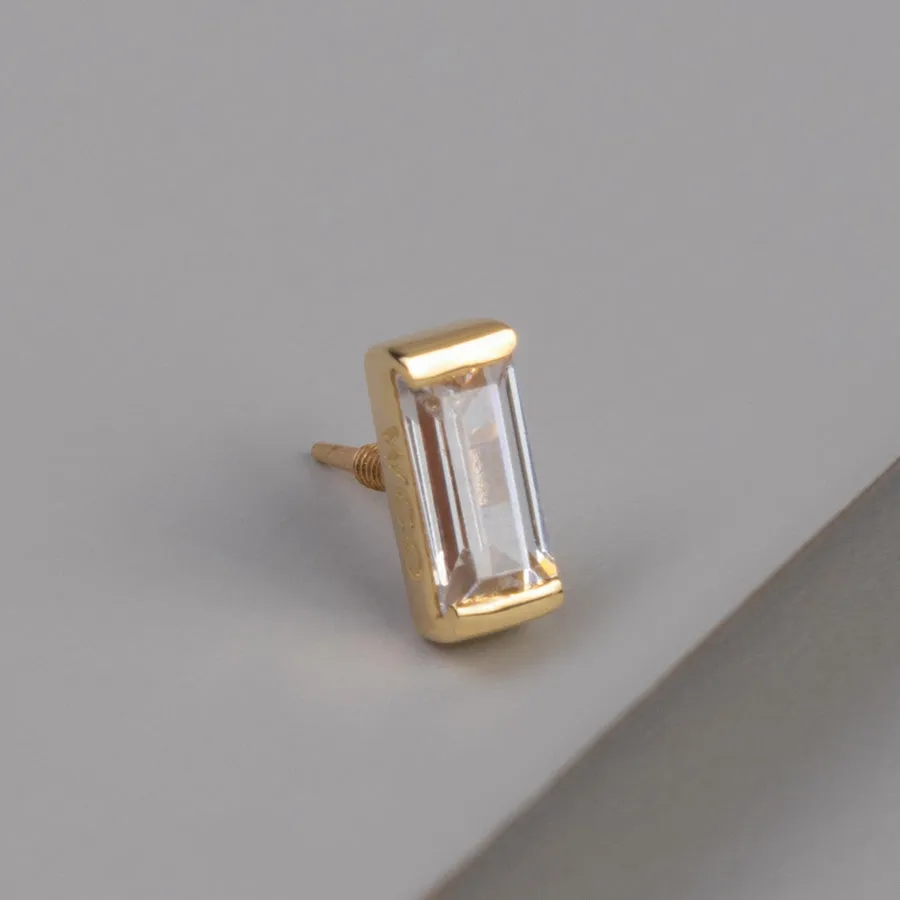 Baguette 14K Solid Gold Front Earring Stud sold by Wanderlust and Co