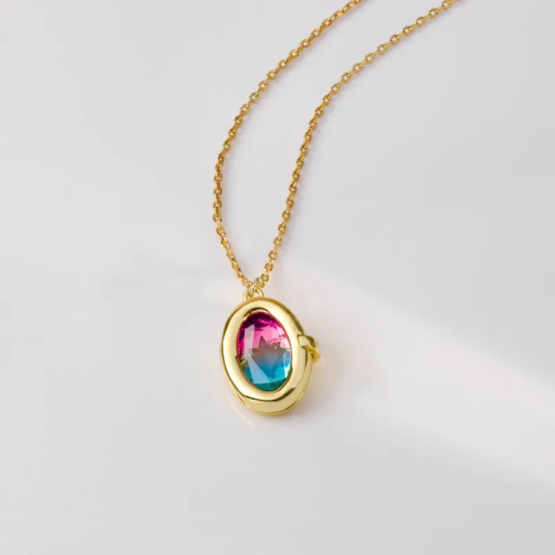 Aura Ombre Fuchsia & Turquoise Gold Locket Necklace sold by Wanderlust and Co