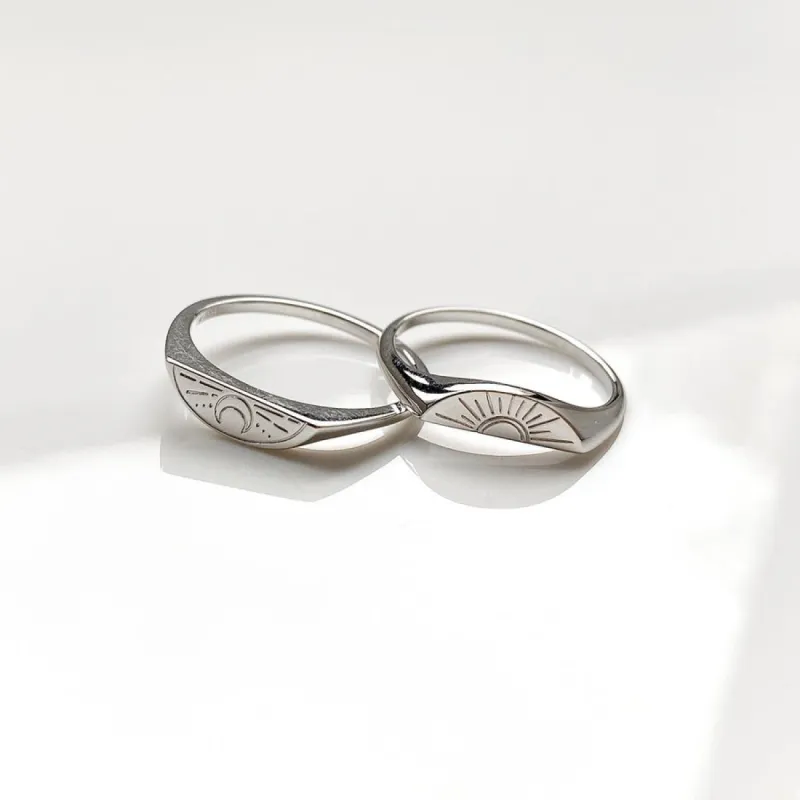 Sun & Moon Silver Ring Set sold by Wanderlust and Co