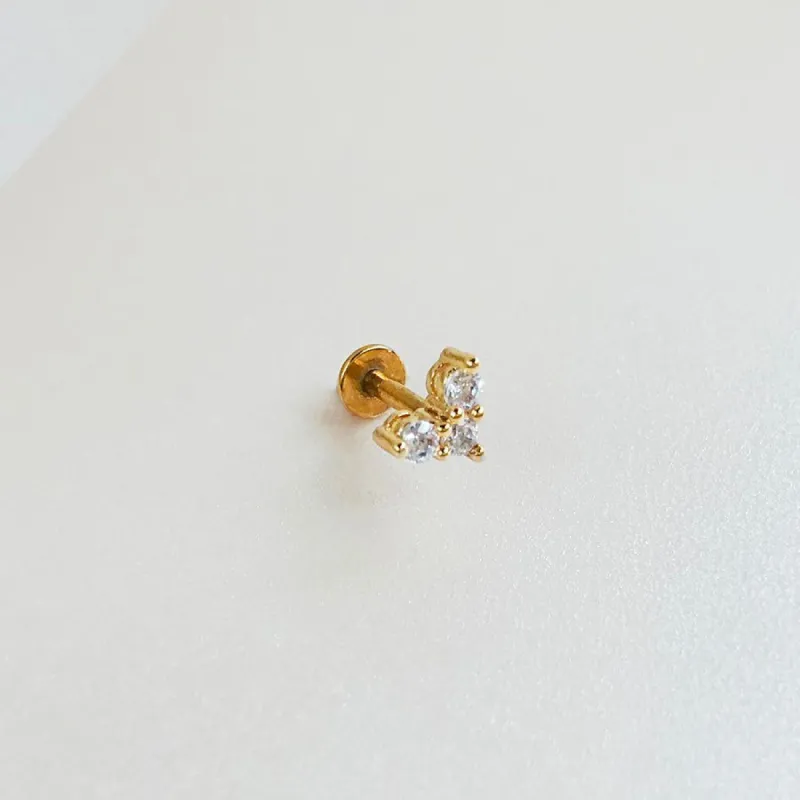 V Diamante Gold Flat Back Earring sold by Wanderlust and Co