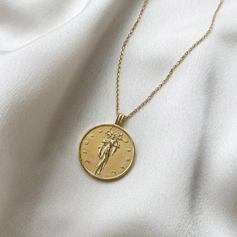 Selene Goddess Gold Necklace sold by Wanderlust and Co