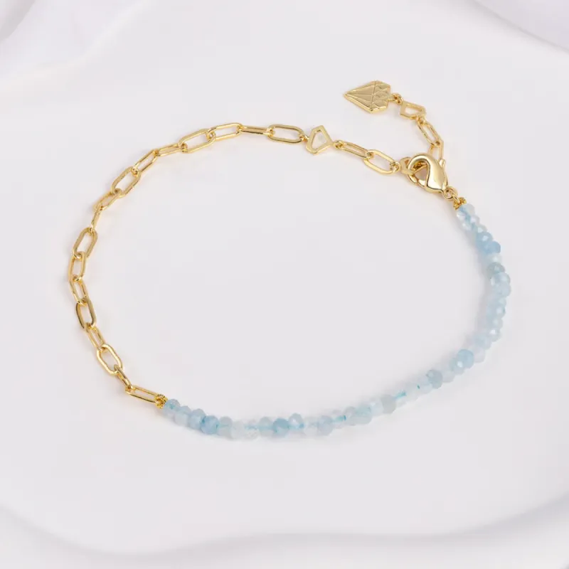Aquamarine Seafoam Gold Bracelet made by Wanderlust and Co