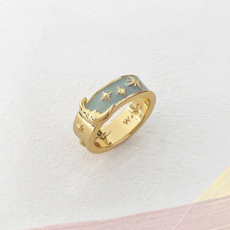 Moonlit Blue & Gold Mantra Ring sold by Wanderlust and Co