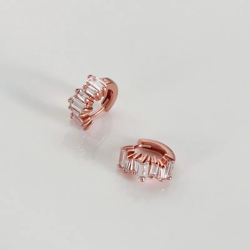 Jagged Baguette Rose Gold 8mm Baby Huggie Earrings sold by Wanderlust and Co