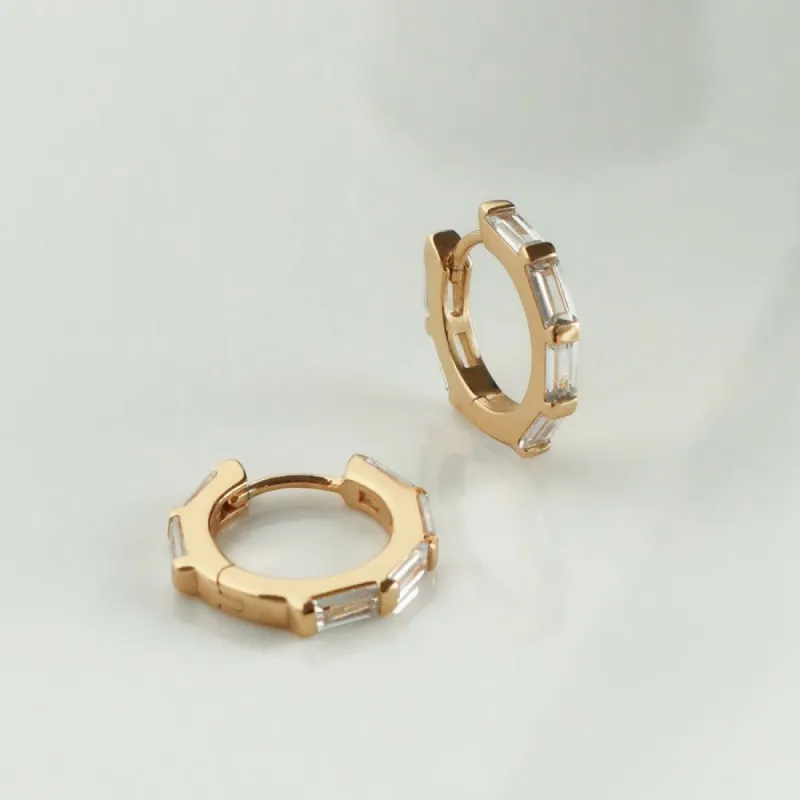 Multi Baguette Gold 10mm Huggie Earrings sold by Wanderlust and Co