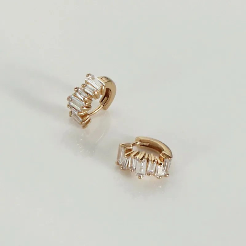 Jagged Baguette Gold 8mm Baby Huggie Earrings sold by Wanderlust and Co