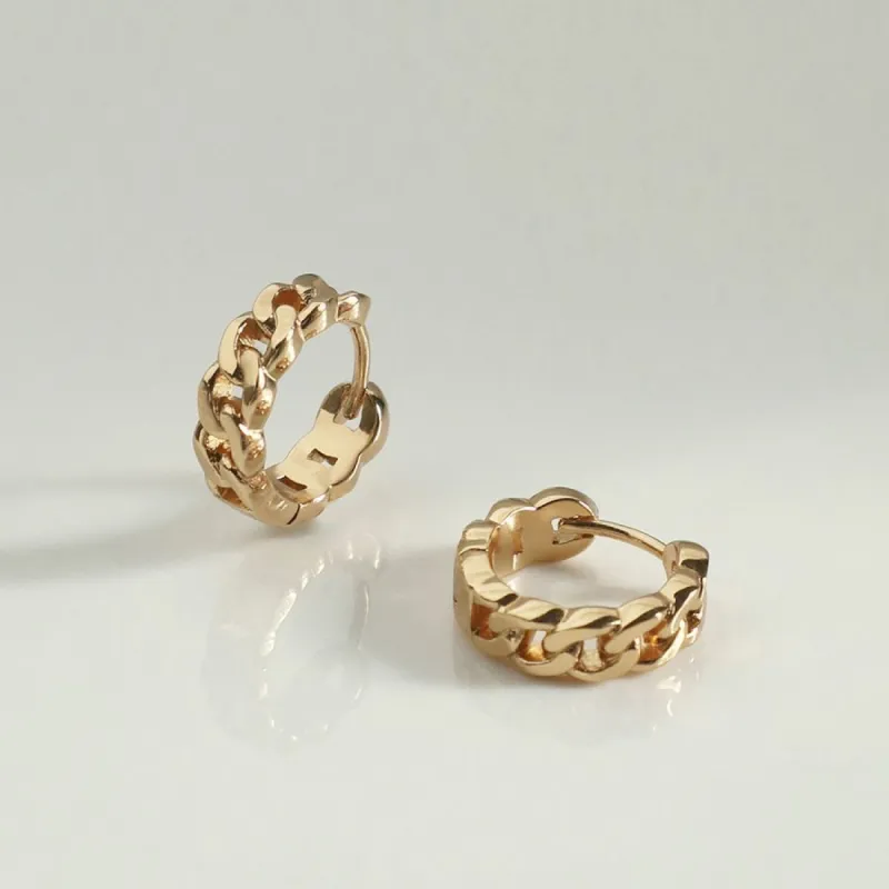 Curb Chain Gold 10mm Huggie Earrings sold by Wanderlust and Co