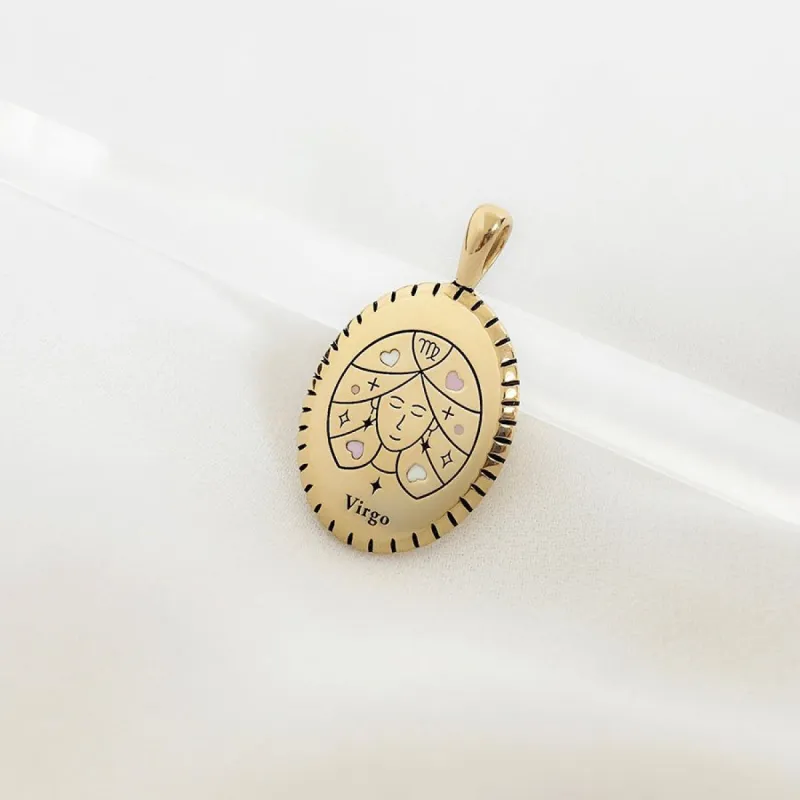 Virgo Zodiac Enamel 14K Gold Vermeil Pendant sold by Wanderlust and Co