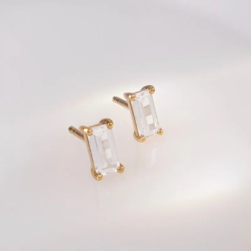 Baguette Gold Stud Earrings sold by Wanderlust and Co