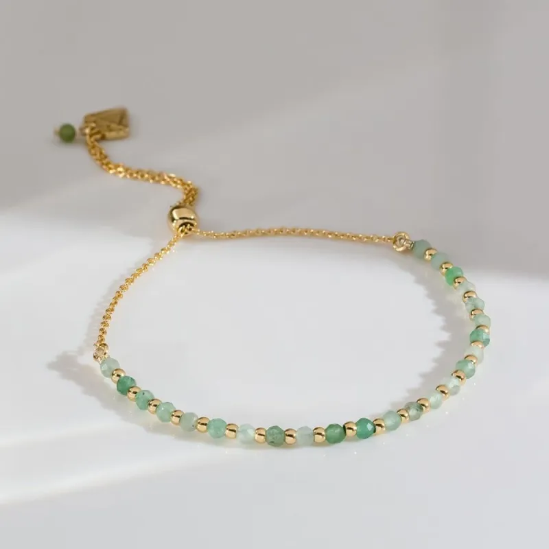 Aventurine Gemstone Gold Beaded Sliding Bracelet sold by Wanderlust and Co