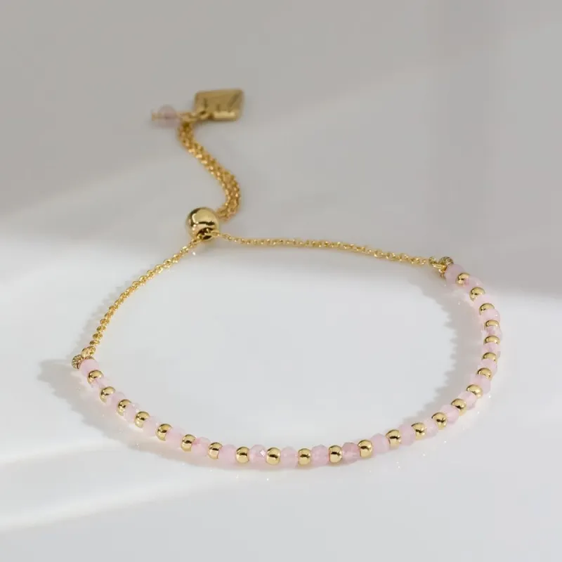 Rose Quartz Gemstone Gold Beaded Sliding Bracelet sold by Wanderlust and Co