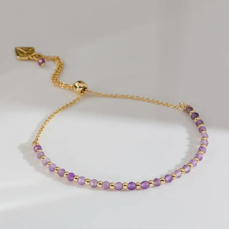 Amethyst Gemstone Gold Beaded Sliding Bracelet sold by Wanderlust and Co
