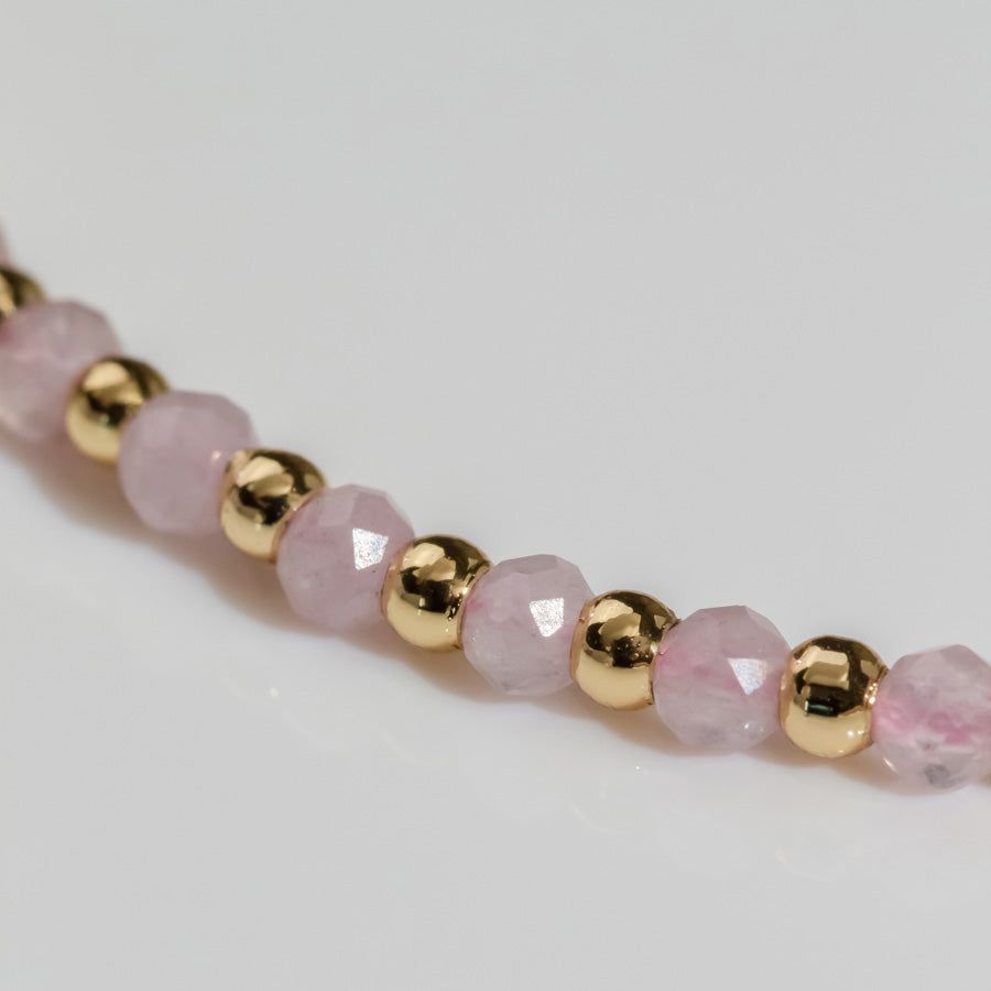 Rose Quartz Gemstone Gold Beaded Sliding Bracelet sold by Wanderlust and Co product image thumbnail 3