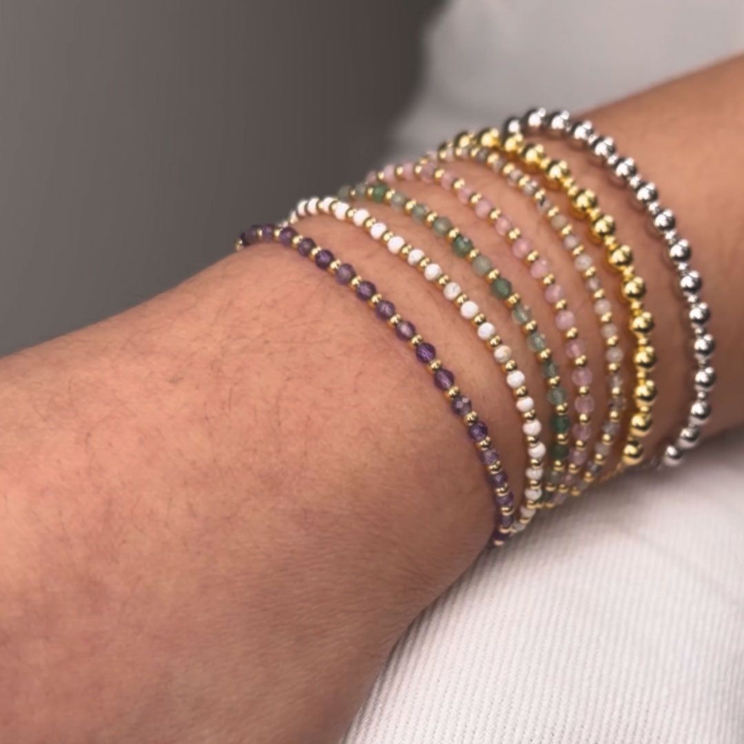 Rose Quartz Gemstone Gold Beaded Sliding Bracelet sold by Wanderlust and Co product image thumbnail 4