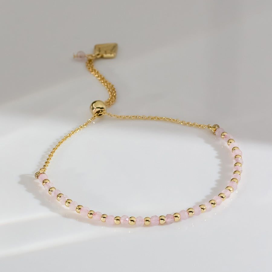 Rose Quartz Gemstone Gold Beaded Sliding Bracelet sold by Wanderlust and Co