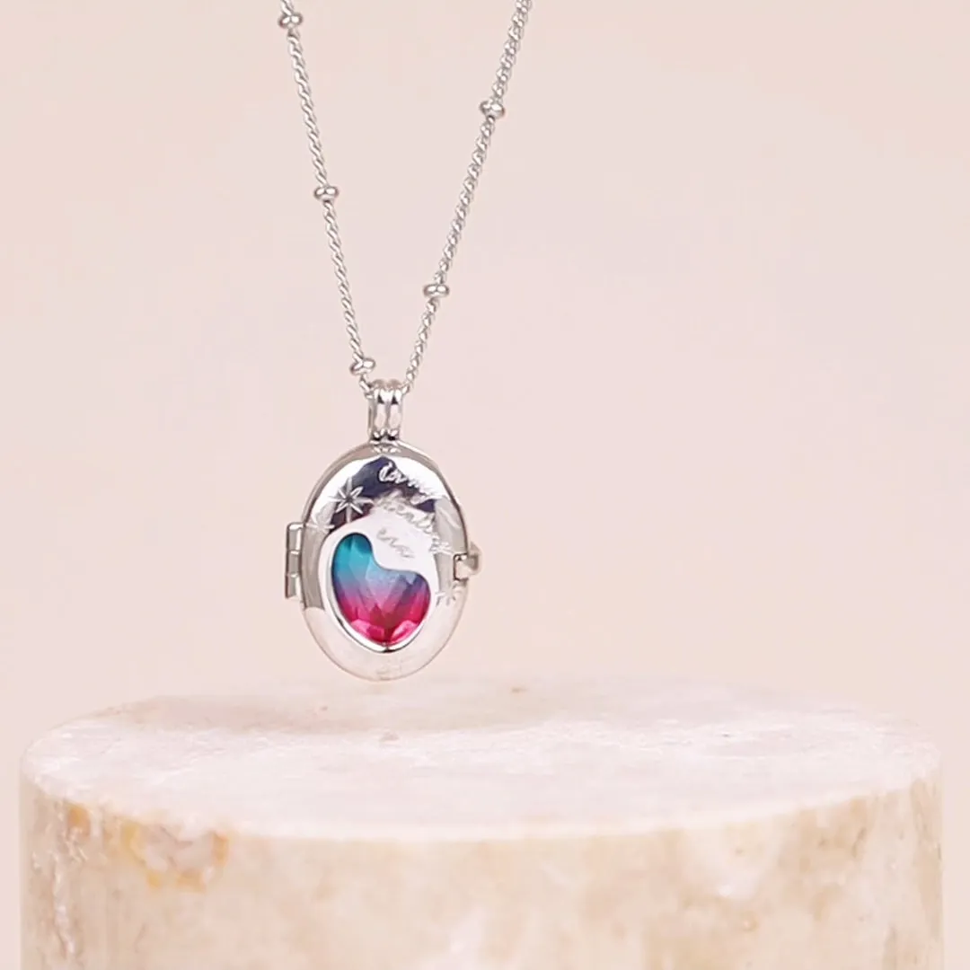 Healing Ombre Fuchsia & Turquoise Silver Locket Necklace sold by Wanderlust and Co product image thumbnail 3