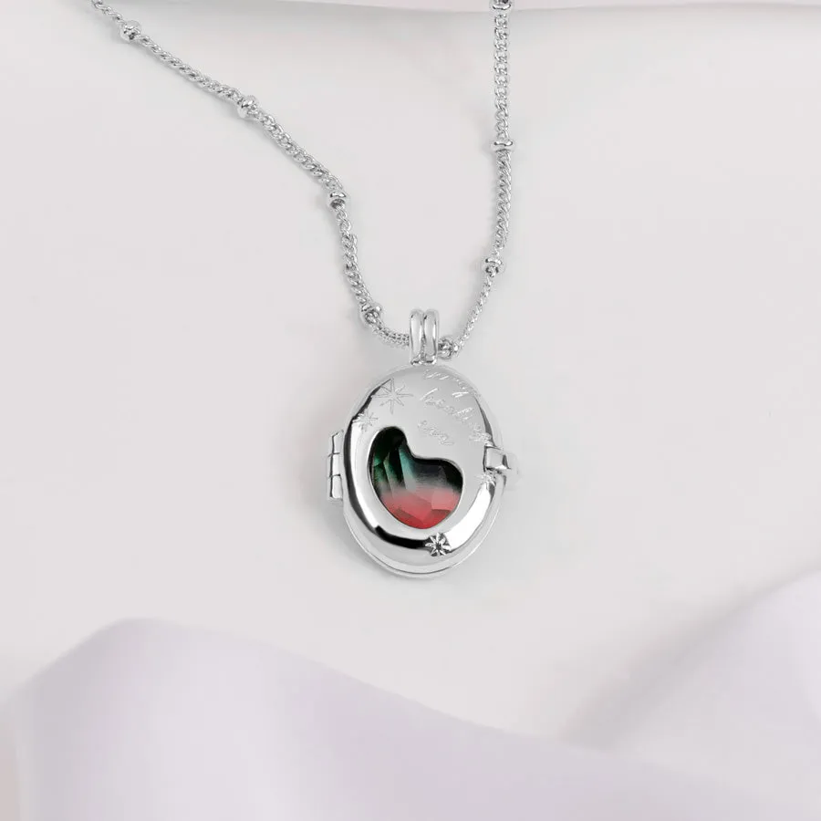 Healing Ombre Fuchsia & Turquoise Silver Locket Necklace sold by Wanderlust and Co