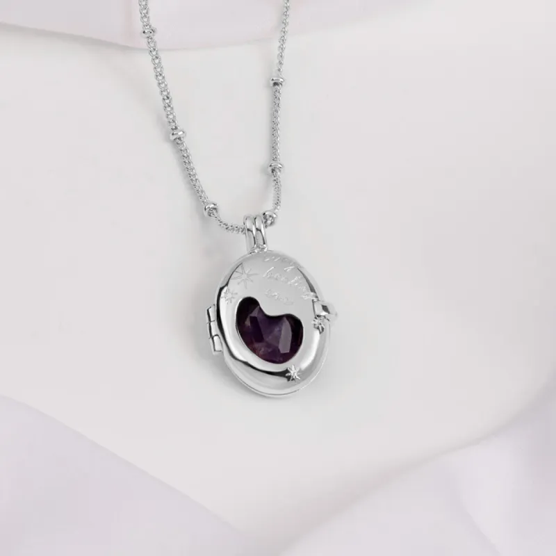 Healing Amethyst Silver Locket Necklace sold by Wanderlust and Co