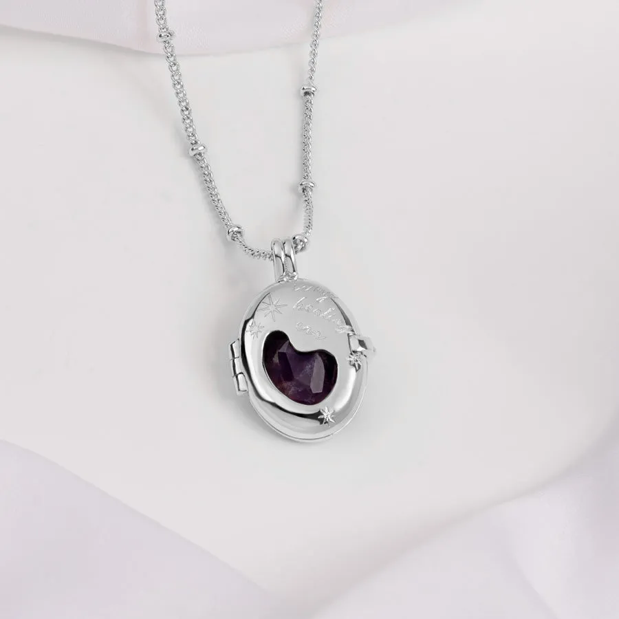 Healing Amethyst Silver Locket Necklace sold by Wanderlust and Co