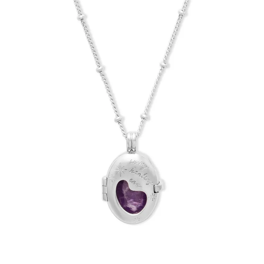 Healing Amethyst Silver Locket Necklace sold by Wanderlust and Co product image thumbnail 5