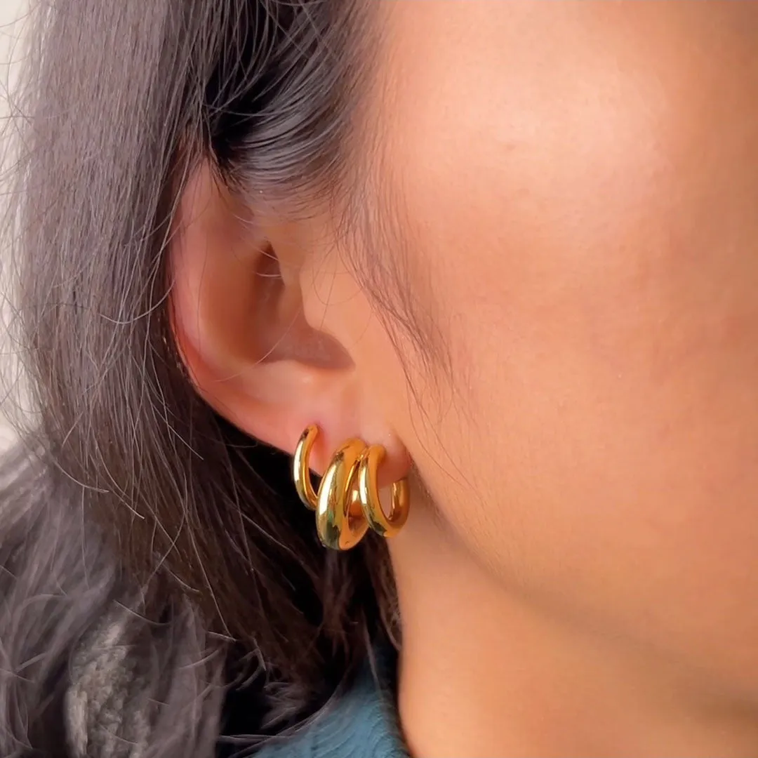 Hailey Double Nano Hoop 9mm Gold Earrings sold by Wanderlust and Co product image thumbnail 3