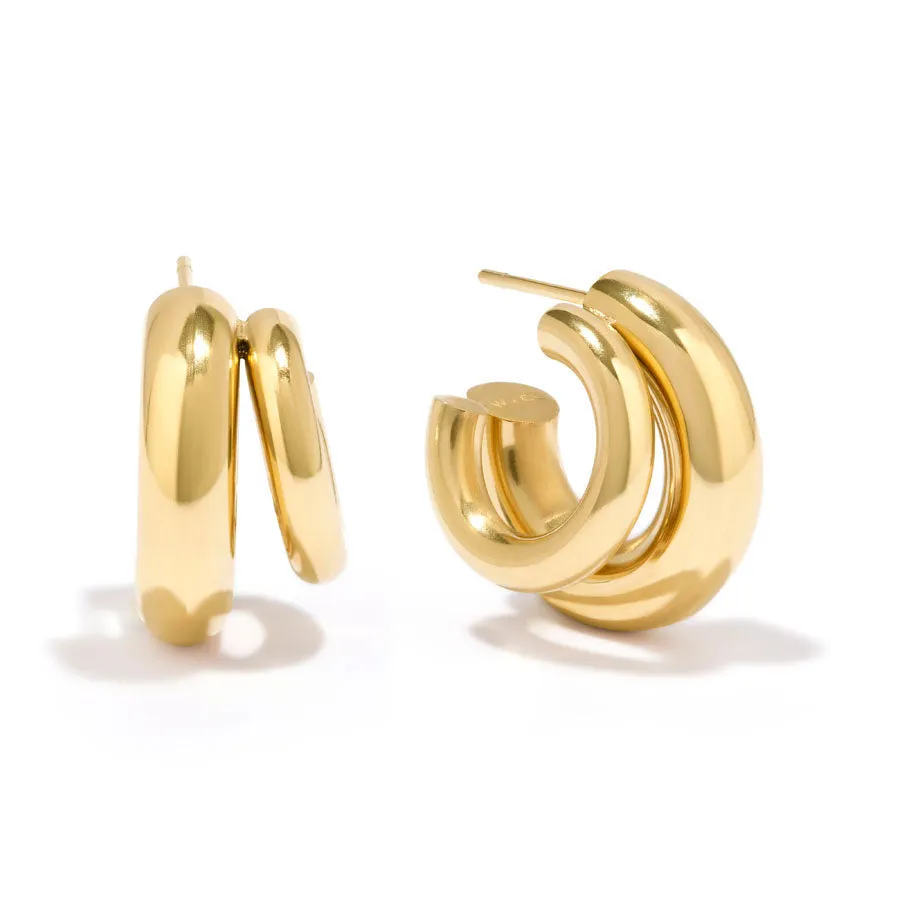 Hailey Double Nano Hoop 9mm Gold Earrings sold by Wanderlust and Co product image thumbnail 4
