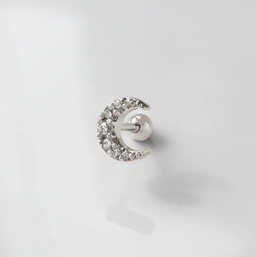 Crescent Diamante Silver Barbell Earring sold by Wanderlust and Co