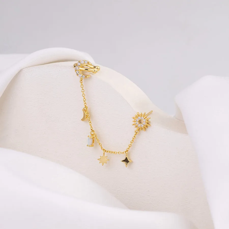 Cosmic Charms Gold Drop Chain Earring sold by Wanderlust and Co