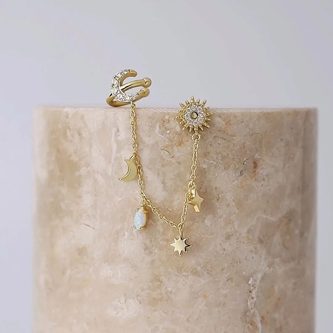 Cosmic Charms Gold Drop Chain Earring sold by Wanderlust and Co product image thumbnail 3