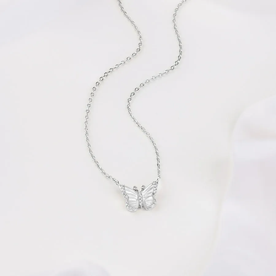 Butterfly Pearl & Silver Necklace sold by Wanderlust and Co