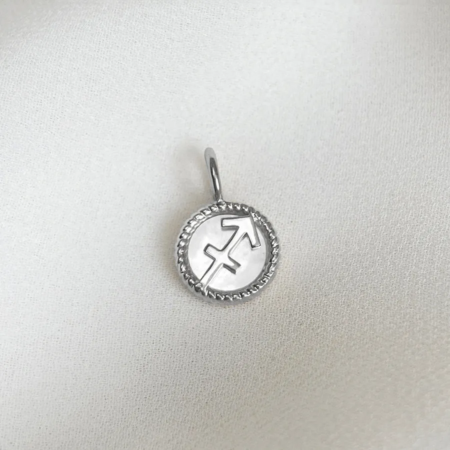 Sagittarius Zodiac Mother of Pearl 925 Sterling Silver Pendant sold by Wanderlust and Co