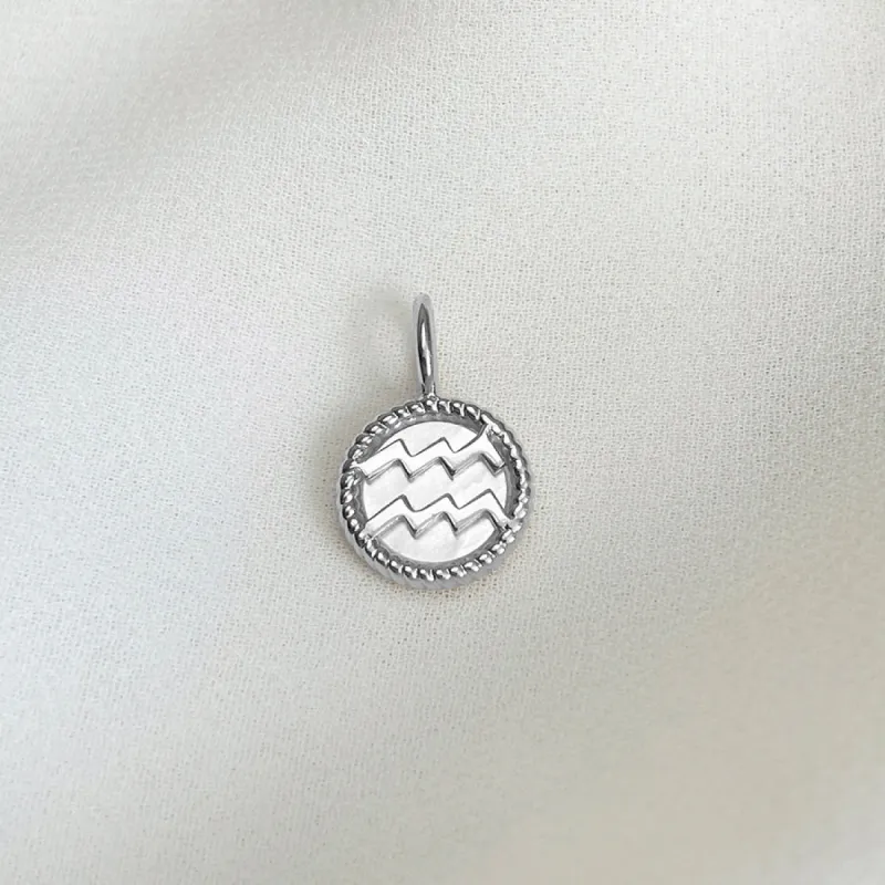 Aquarius Zodiac Mother of Pearl 925 Sterling Silver Pendant sold by Wanderlust and Co