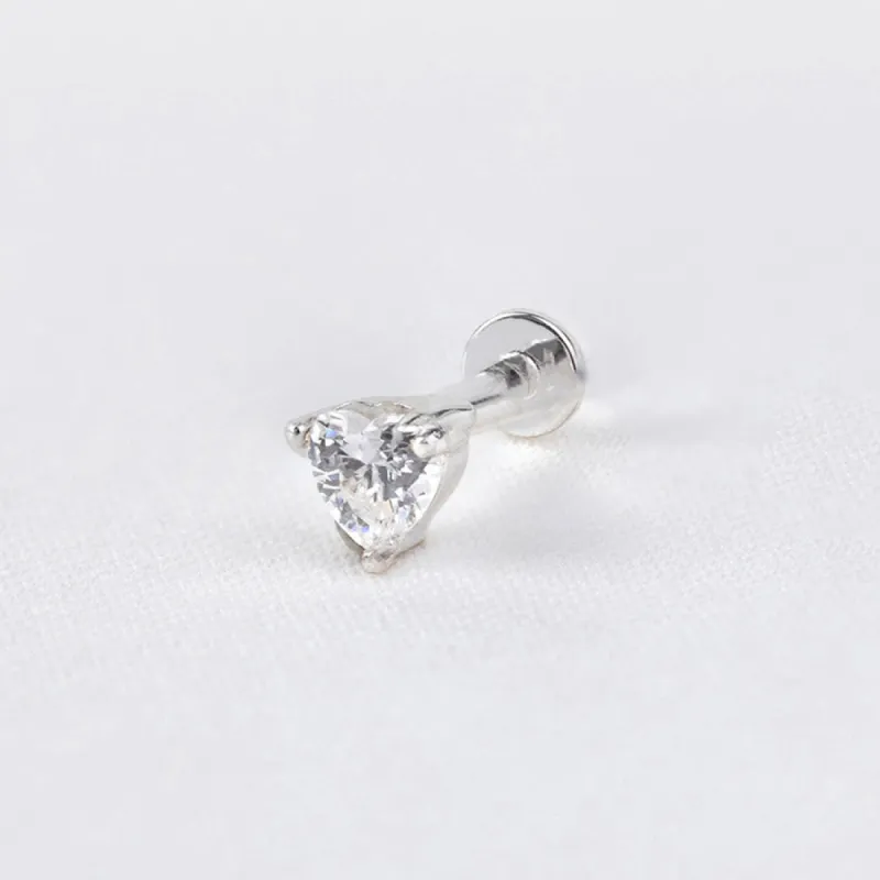 Heart Silver 3mm Flat Back Earring sold by Wanderlust and Co