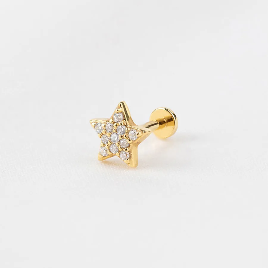 Star Pave Gold Flat Back Earring sold by Wanderlust and Co