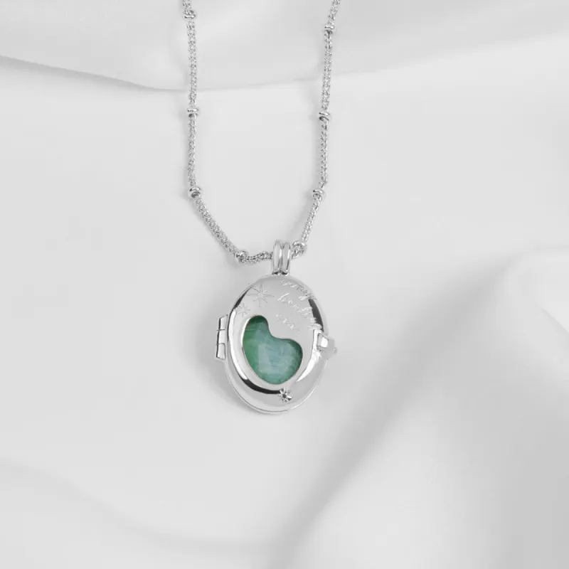 Healing Amazonite Silver Locket Necklace sold by Wanderlust and Co