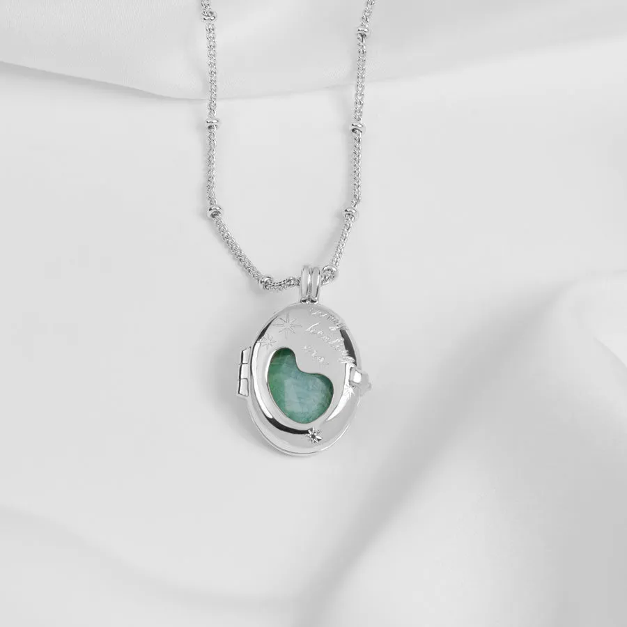 Healing Amazonite Silver Locket Necklace sold by Wanderlust and Co