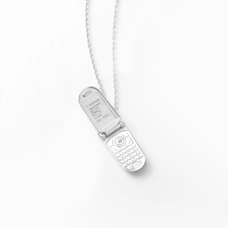 Flip Phone Silver Locket Necklace sold by Wanderlust and Co