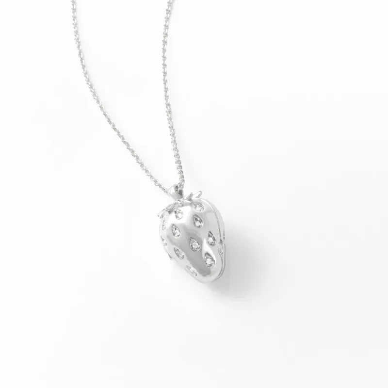 Strawberry Silver Locket Necklace made by Wanderlust and Co