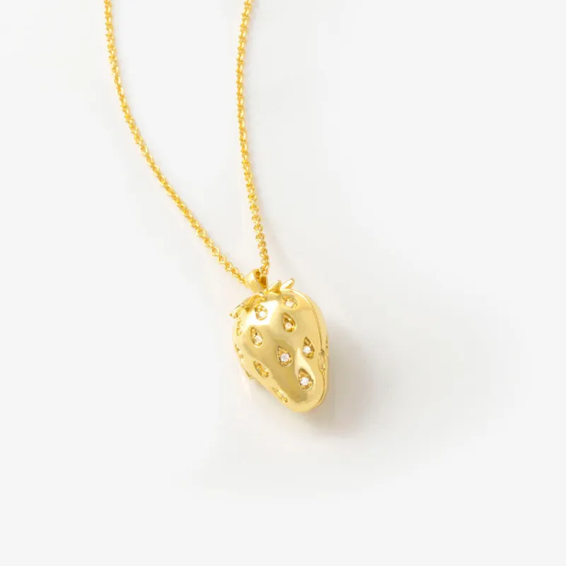 Strawberry Gold Locket Necklace sold by Wanderlust and Co