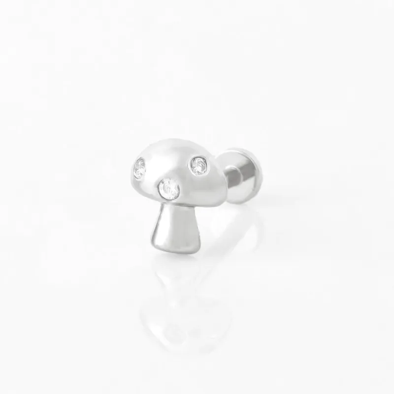 Mushroom Silver Flat Back Earring sold by Wanderlust and Co