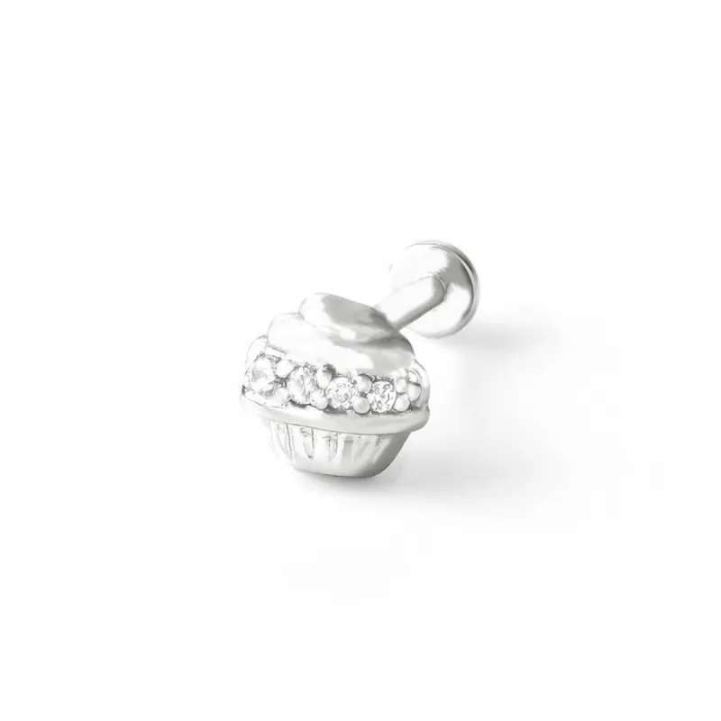 Cupcake Silver Flat Back Earring sold by Wanderlust and Co