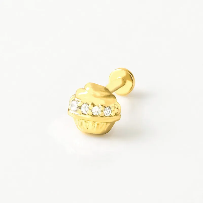 Cupcake Gold Flat Back Earring sold by Wanderlust and Co